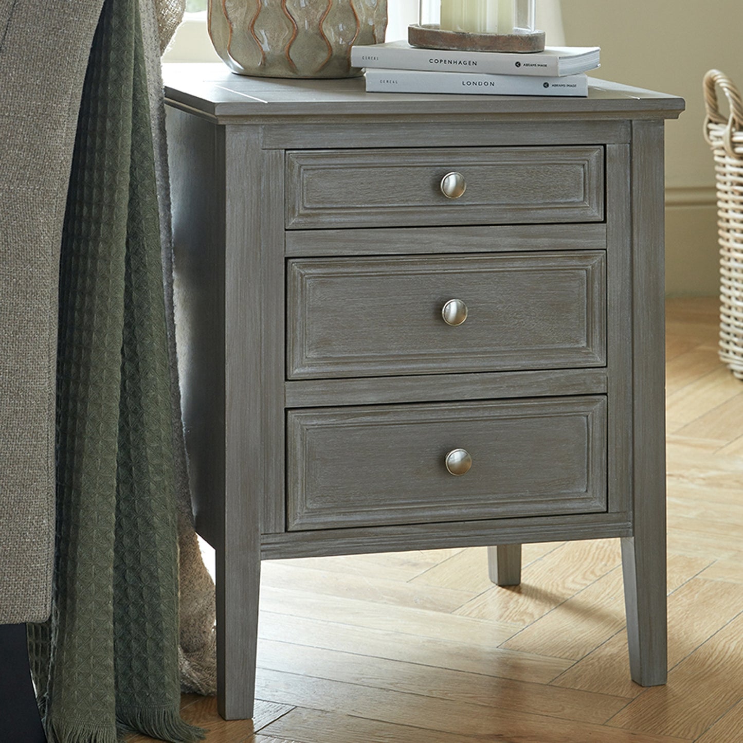 The Serene Collection Three Drawer Bedside Table